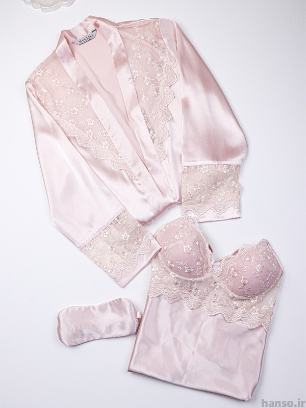 2 لباس خواب ساتن زنانه سه تکه کاپدار اما EMA کد 5384