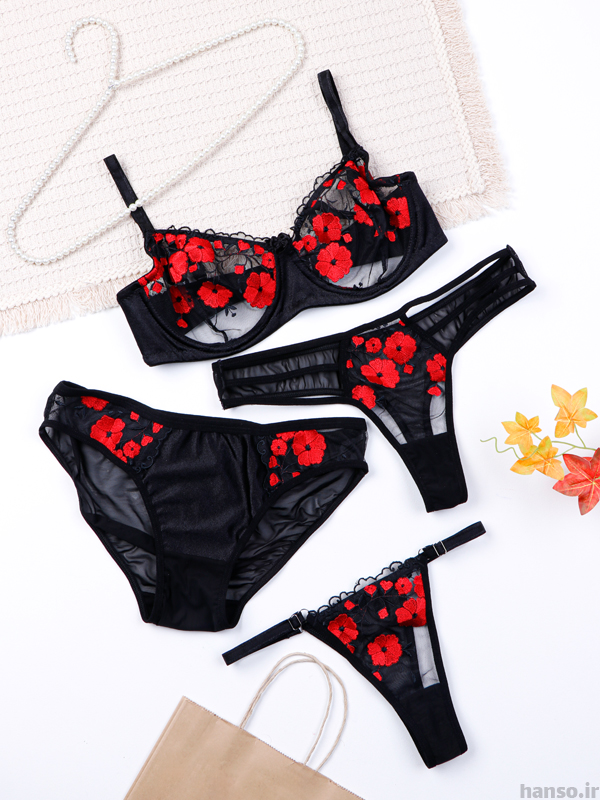 9 ست شورت و سوتین چهار تیکه فنردار آداک Adak طرح A کد 562