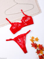 ست شورت و سوتین فنردار توری ژینا Jina قرمز کد 1148