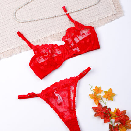 ست شورت و سوتین فنردار توری ژینا Jina قرمز کد 1148