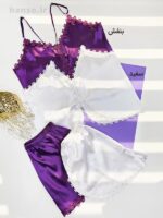 لباس خواب ساتن زنانه ست تاپ و شلوارک لوندر Lavender کد 3094