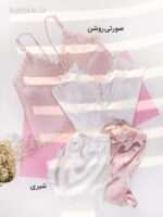 لباس خواب ساتن زنانه ست تاپ و شلوارک لوندر Lavender کد 3094