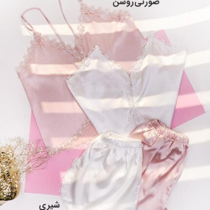 لباس خواب ساتن زنانه ست تاپ و شلوارک لوندر Lavender کد 3094