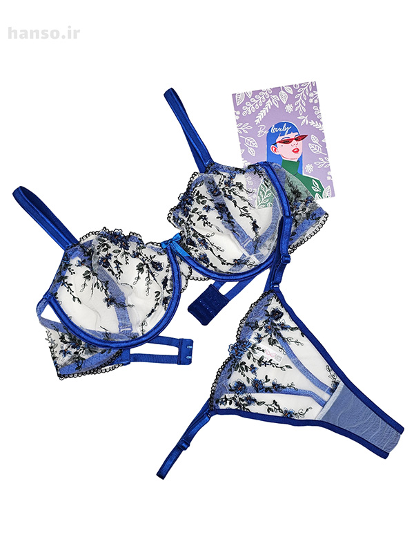 ست شورت و سوتین توری فنردار نوشه پوش کد 889 - طرح 03