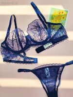 ست شورت و سوتین فنردار توری ژینا Jina سرمه ای کد 2006