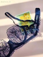 ست شورت و سوتین فنردار توری ژینا Jina سرمه ای کد 2006