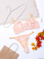 ست شورت و سوتین فنردار توری ژینا Jina صورتی طرح B کد 1007