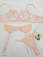 ست بند جوراب و شورت و سوتین توری ژینا Jina فنردار گلبهی کد 1300