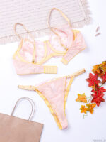 ست شورت و سوتین فنردار توری ژینا Jina صورتی طرح B کد 1007