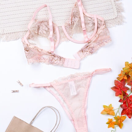 ست شورت و سوتین فنردار توری ژینا Jina بژ کد 1600