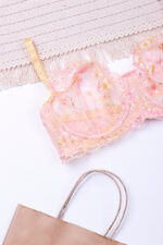 ست شورت و سوتین فنردار توری ژینا Jina صورتی طرح B کد 1007