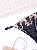 ست شورت و سوتین فنردار توری ژینا Jina مشکی طلایی کد 1009