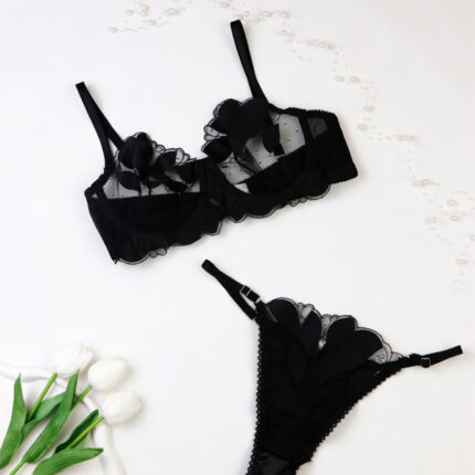 ست شورت و سوتین فنردار توری ژینا Jina مشکی کد 1008