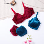 ست شورت و سوتین فنردار تور و مخمل ژوبین کد 3047