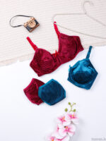 ست شورت و سوتین فنردار تور و مخمل ژوبین کد 3047