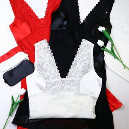 لباس خواب زنانه ساتن و گیپور اما EMA کد 2840