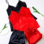 لباس خواب ساتن زنانه ست سه تیکه اما EMA کد 4050