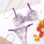 ست شورت و سوتین فنردار توری ژینا Jina کرم بنفش کد 1148