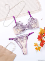 ست شورت و سوتین فنردار توری ژینا Jina کرم بنفش کد 1148