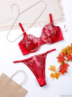 ست شورت و سوتین فنردار توری ژینا Jina زرشکی کد 1248