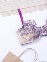 ست شورت و سوتین فنردار توری ژینا Jina کرم بنفش کد 1148