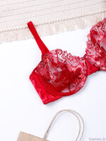 ست شورت و سوتین فنردار توری ژینا Jina زرشکی کد 1248