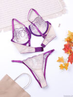 ست شورت و سوتین فنردار توری ژینا Jina کرم بنفش کد 1148