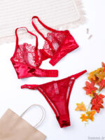 ست شورت و سوتین فنردار توری ژینا Jina زرشکی کد 1248