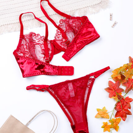 ست شورت و سوتین فنردار توری ژینا Jina زرشکی کد 1248