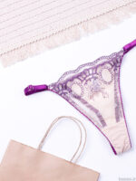 ست شورت و سوتین فنردار توری ژینا Jina کرم بنفش کد 1148