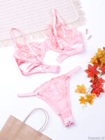 ست شورت و سوتین فنردار توری ژینا Jina صورتی کد 1248