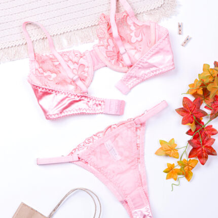 ست شورت و سوتین فنردار توری ژینا Jina صورتی کد 1248