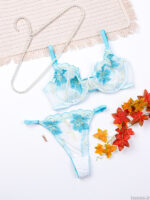 ست شورت و سوتین فنردار توری ژینا Jina سفید آبی کد 1148