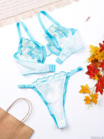 ست شورت و سوتین فنردار توری ژینا Jina سفید آبی کد 1148