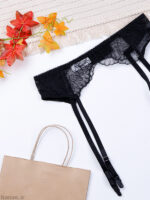 ست بند جوراب و شورت و سوتین توری ژینا Jina فنردار مشکی طرح B کد 1200