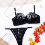 ست شورت و سوتین فنردار توری ژینا Jina مشکی طرح D کد 2005