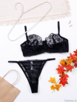 ست شورت و سوتین فنردار توری ژینا Jina مشکی طرح D کد 2005