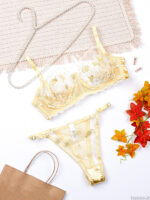 ست شورت و سوتین فنردار توری ژینا Jina لیمویی کد 1008