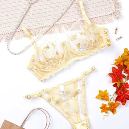 ست شورت و سوتین فنردار توری ژینا Jina لیمویی کد 1008