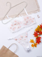 ست شورت و سوتین فنردار توری ژینا Jina سفید صورتی کد 1008