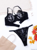 ست شورت و سوتین فنردار توری ژینا Jina مشکی طرح D کد 2005