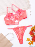 ست شورت و سوتین فنردار توری ژینا Jina مرجانی کد 2005