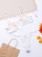 ست شورت و سوتین فنردار توری ژینا Jina سفید صورتی کد 1008