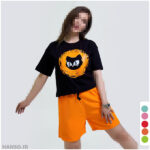 ست کراپ و شلوارک نخی Black cat کد 5638