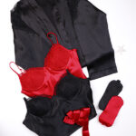 لباس خواب ساتن زنانه سه تکه اما EMA کد 3580