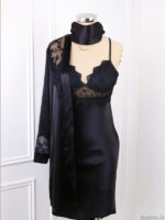 لباس خواب ساتن زنانه سه تکه کاپدار اما EMA کد 5384