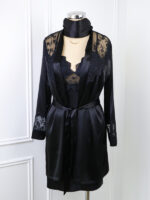 لباس خواب ساتن زنانه سه تکه کاپدار اما EMA کد 5384