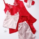 لباس خواب ساتن زنانه سه تکه اما EMA کد 2860