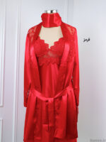 لباس خواب ساتن زنانه سه تکه کاپدار اما EMA کد 5384