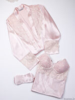 لباس خواب ساتن زنانه سه تکه کاپدار اما EMA کد 5384